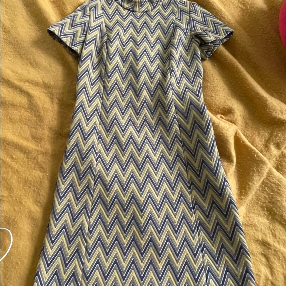 Chevron Patterned Dress - Blue and Cream